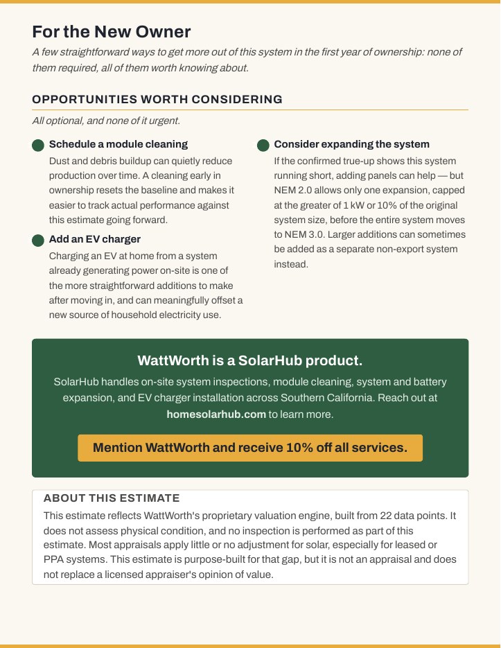 Sample report: next steps for the new owner