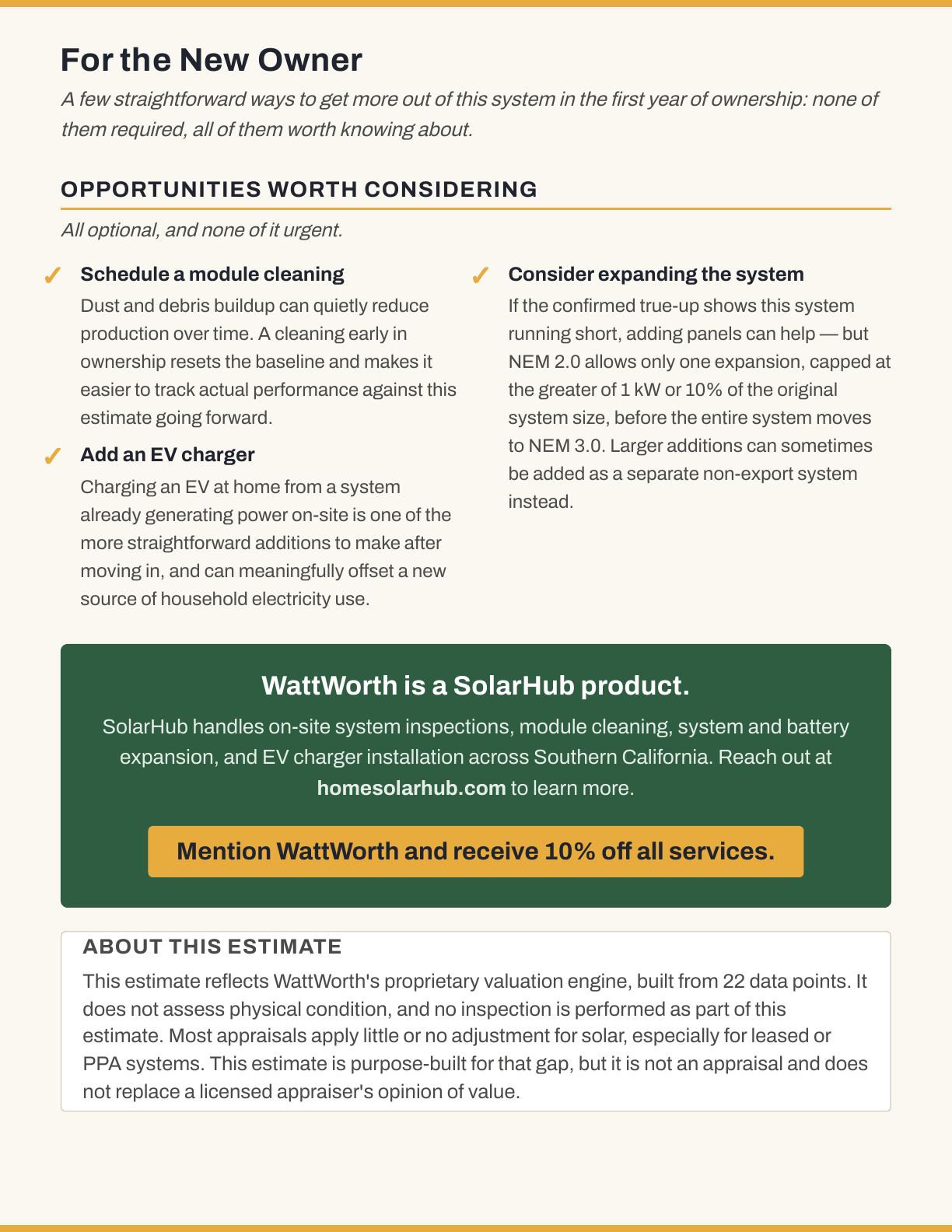Page 6: the first-year plan for the new owner.
